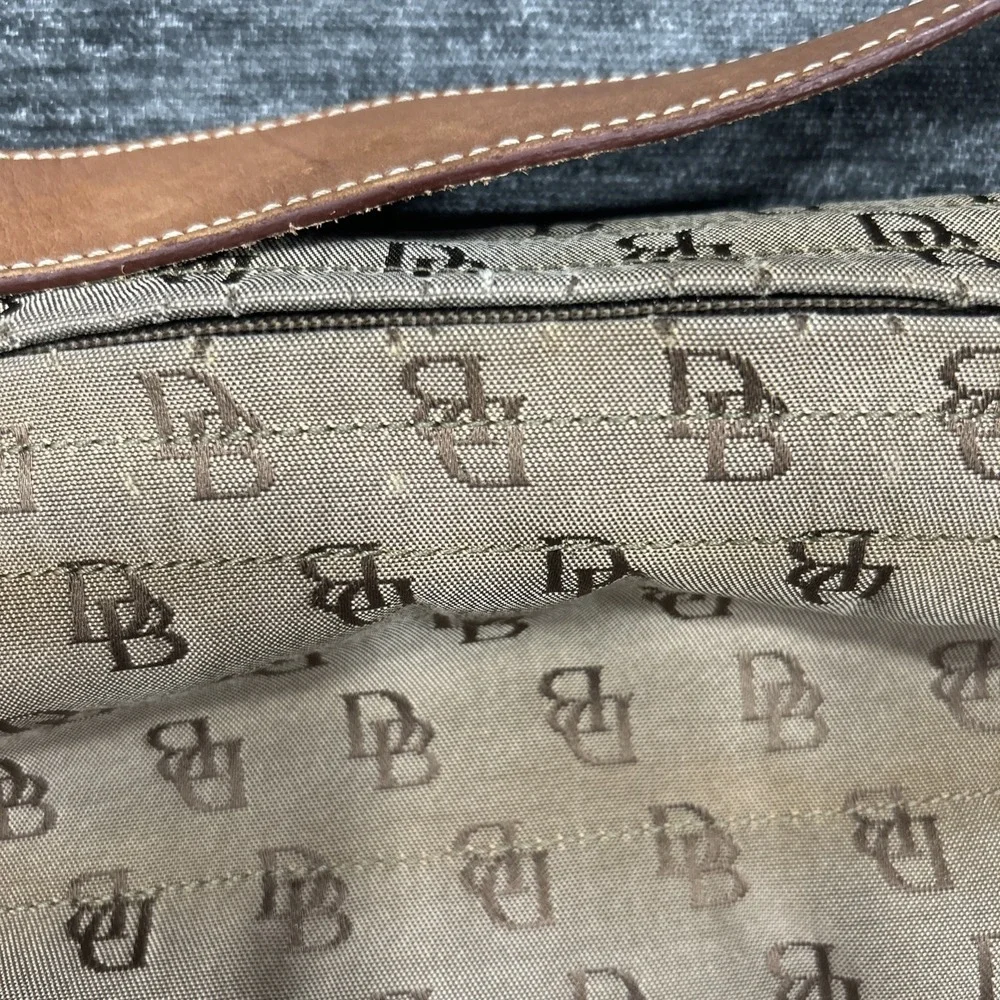 Dooney & Bourke DB Monogram Canvas Hobo Shoulder Bag Brown Leather  Trim‎ Y2K
